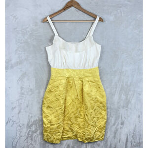 Moulinette Soeurs Anthropologie Linen Silk Gold Dress Size 8 Coquette Party